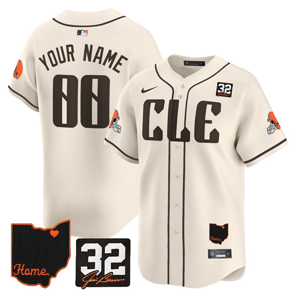 Men's Cleveland Browns ACTIVE PLAYER Custom Cream 2025 Jim Brown Memorial & Home Patch Vapor Limited Stitched Jersey